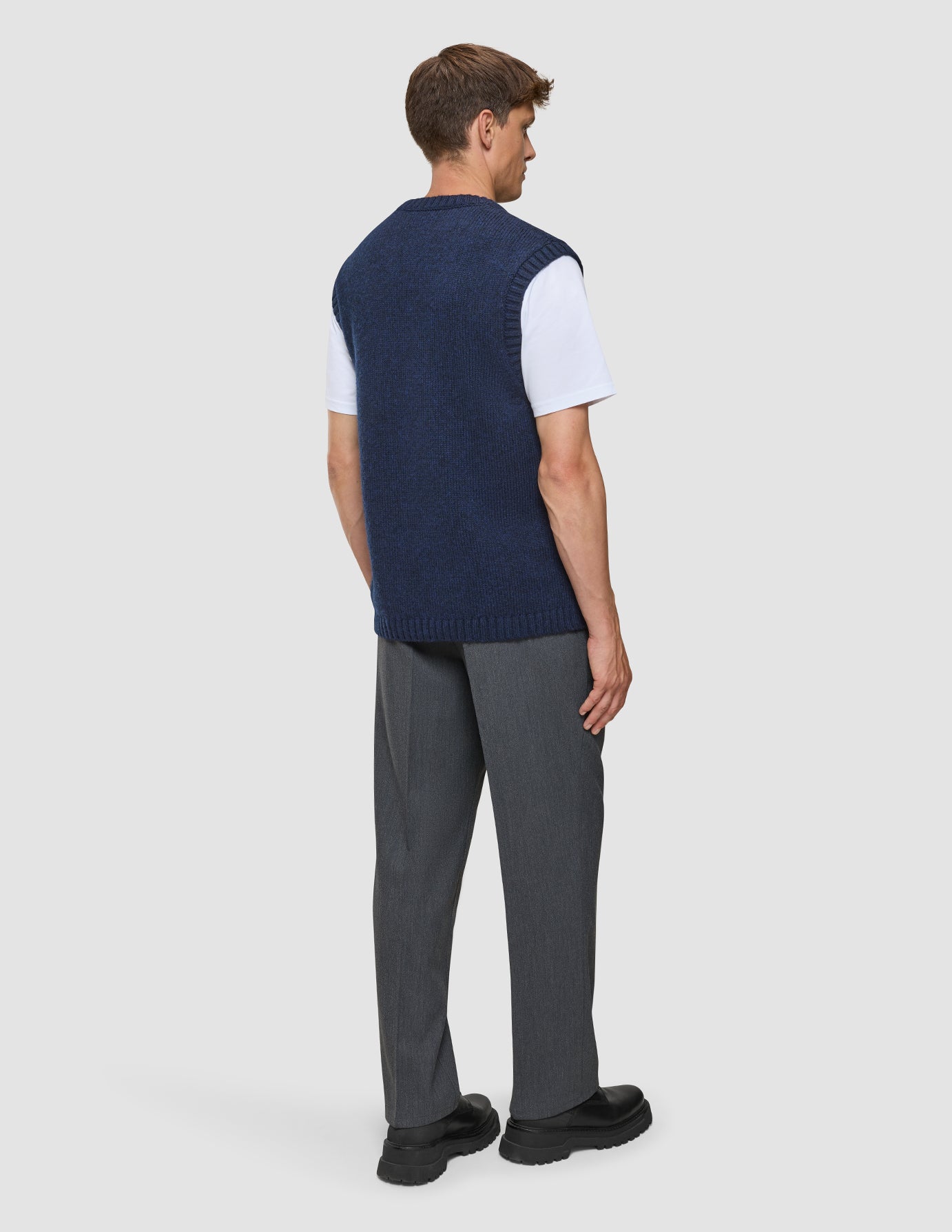 Chunky Soft Wool Knit Vest Dark Navy Melange